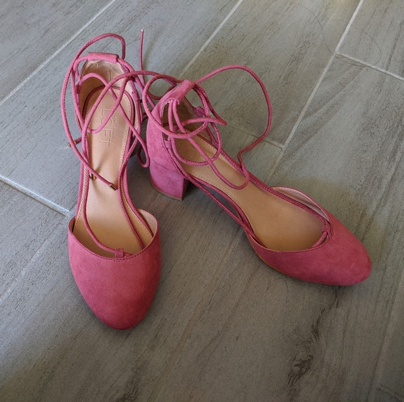 LOFT Pink Lace Up Pumps - Block Heels - 6.5 - Picture 4 of 6